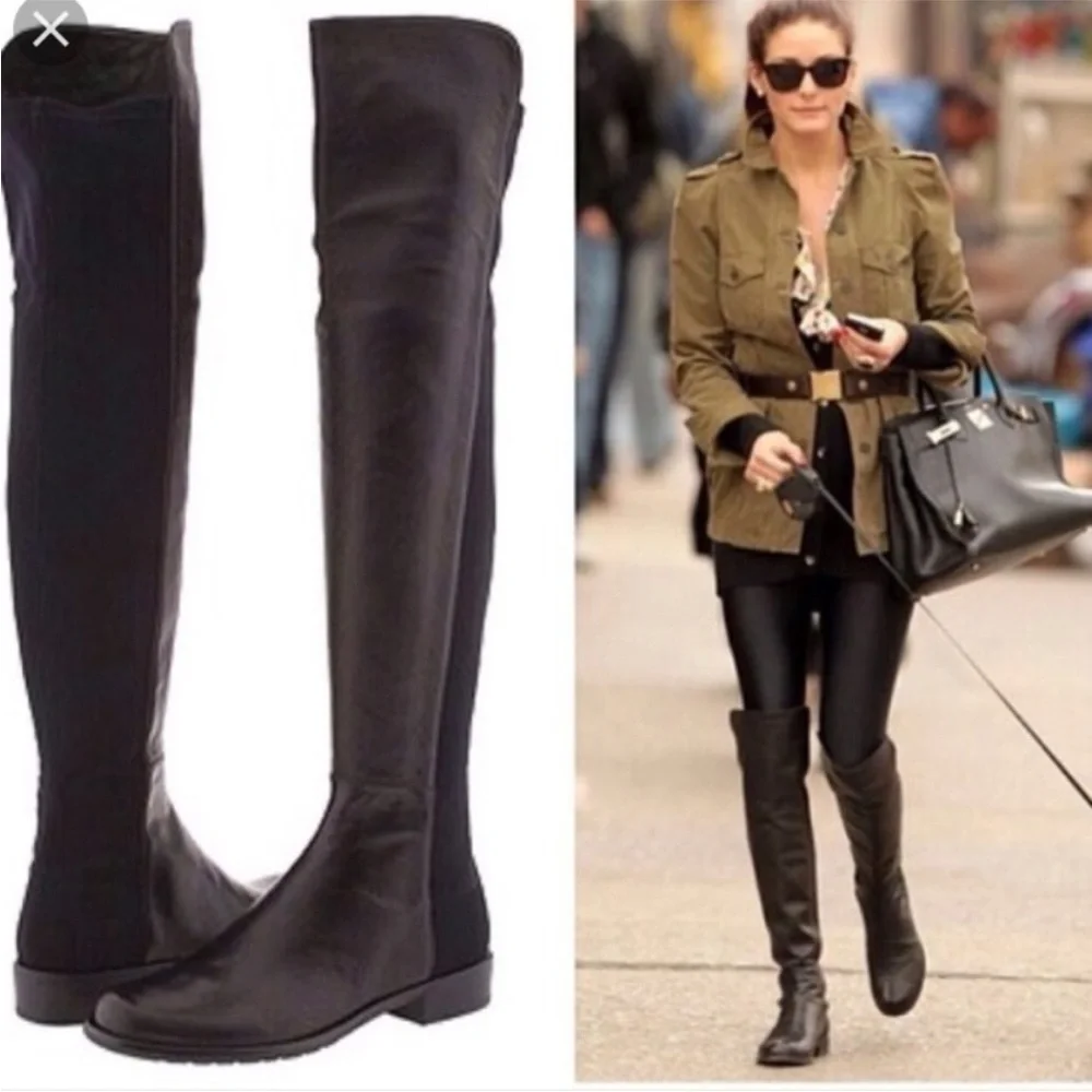 NWOT Stuart Weitzman 5050 Black Leather Over the knee boots Size 6 MSRP $795